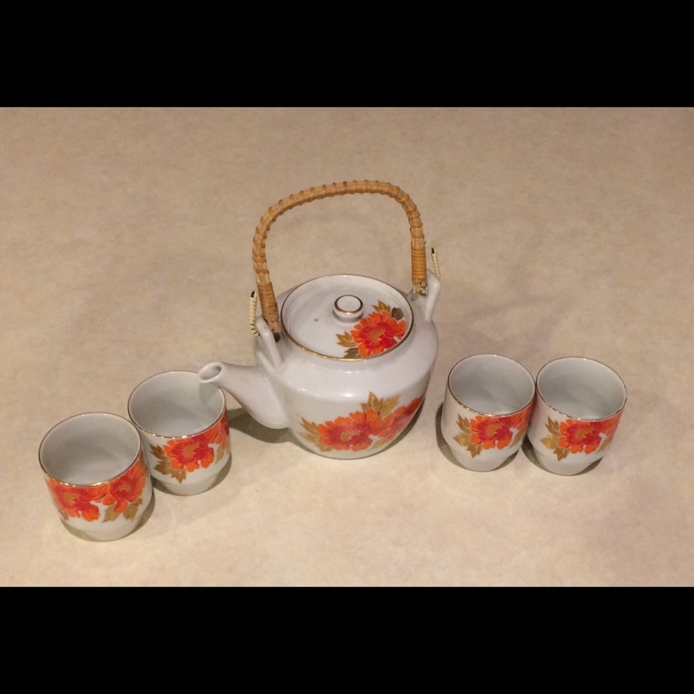 Vintage Otagiri Wrapped Handle Tea pot and cups